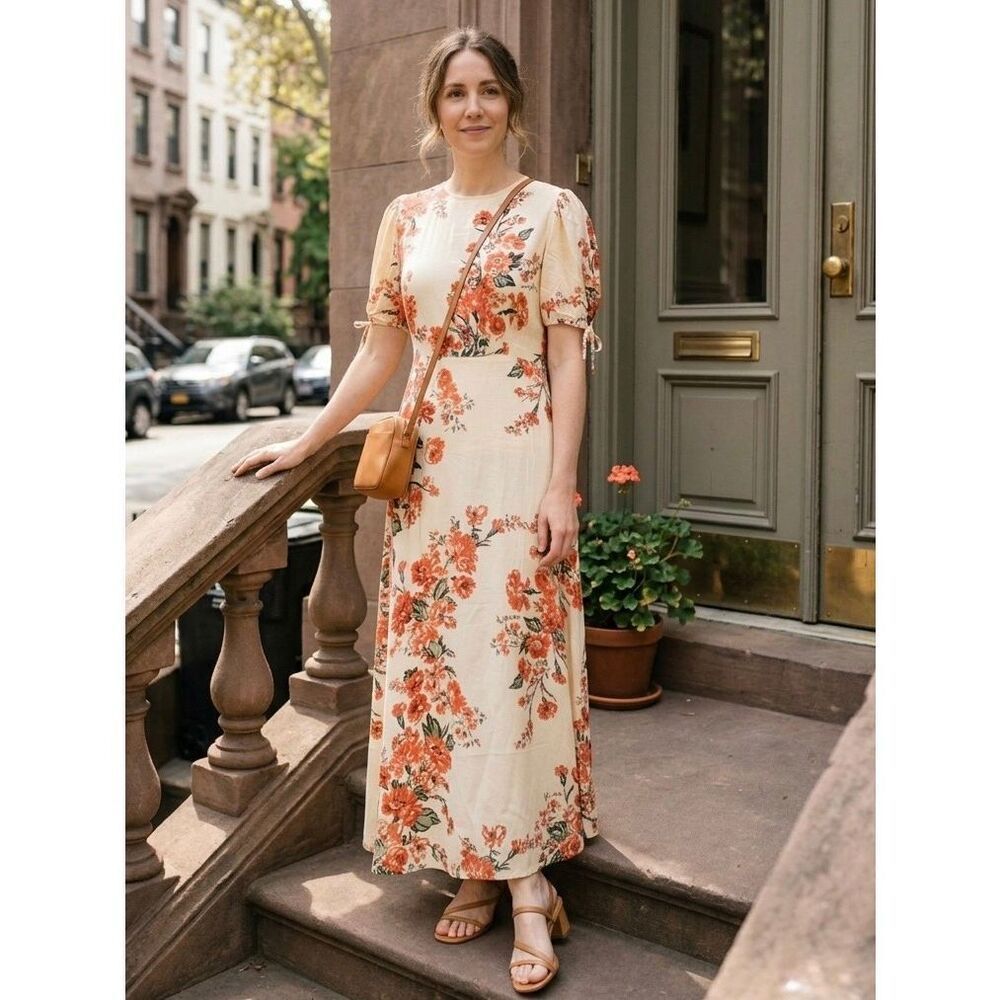 NEW FAITHFULL THE BRAND Womens 4 Brida Magnolia Floral Midi Dress